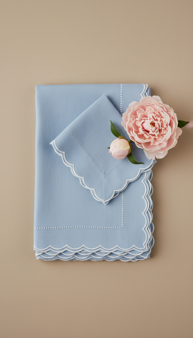 Powder Blue Scalloped Table Napkin Set