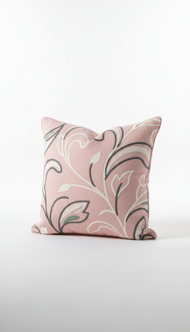 Cotton throw pillow with piped edges